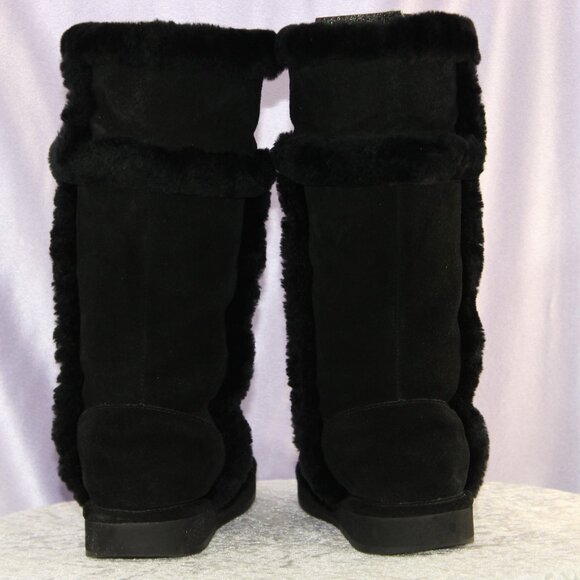 Michael Kors Black Suede Shearling Mid-Calf Winter Boots MK Logo Women’s - Picture 3 of 8